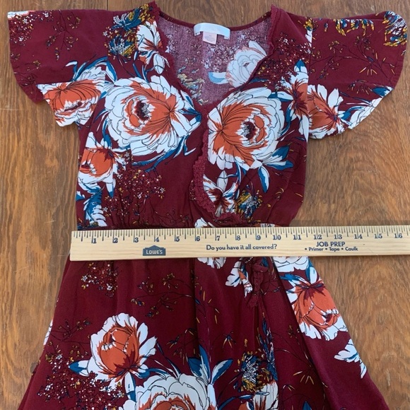 Burgundy Floral Dress XS pockets hi-lo boho mini slip dress romantic babydoll - Picture 10 of 11